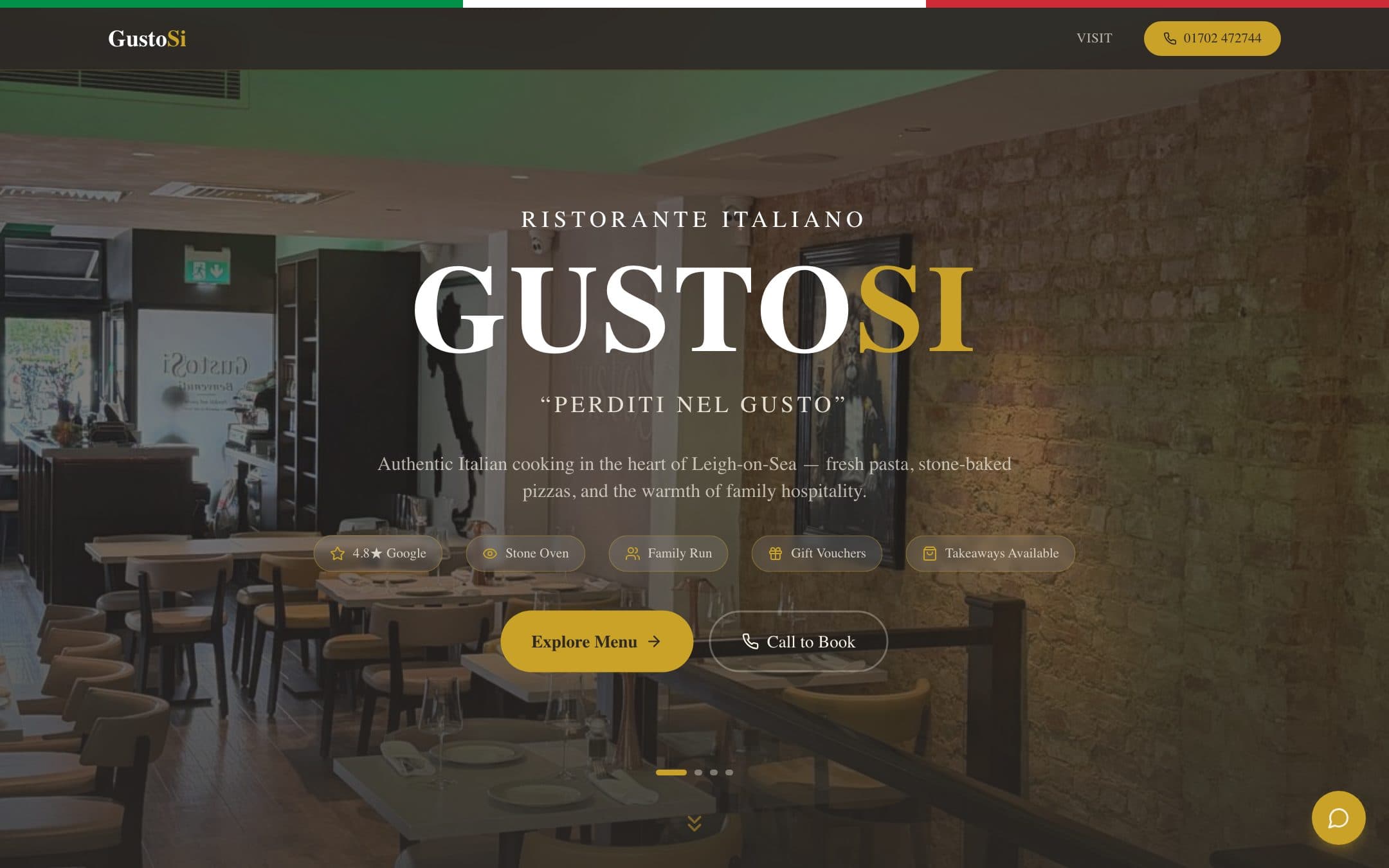 The Gustosi restaurant website homepage