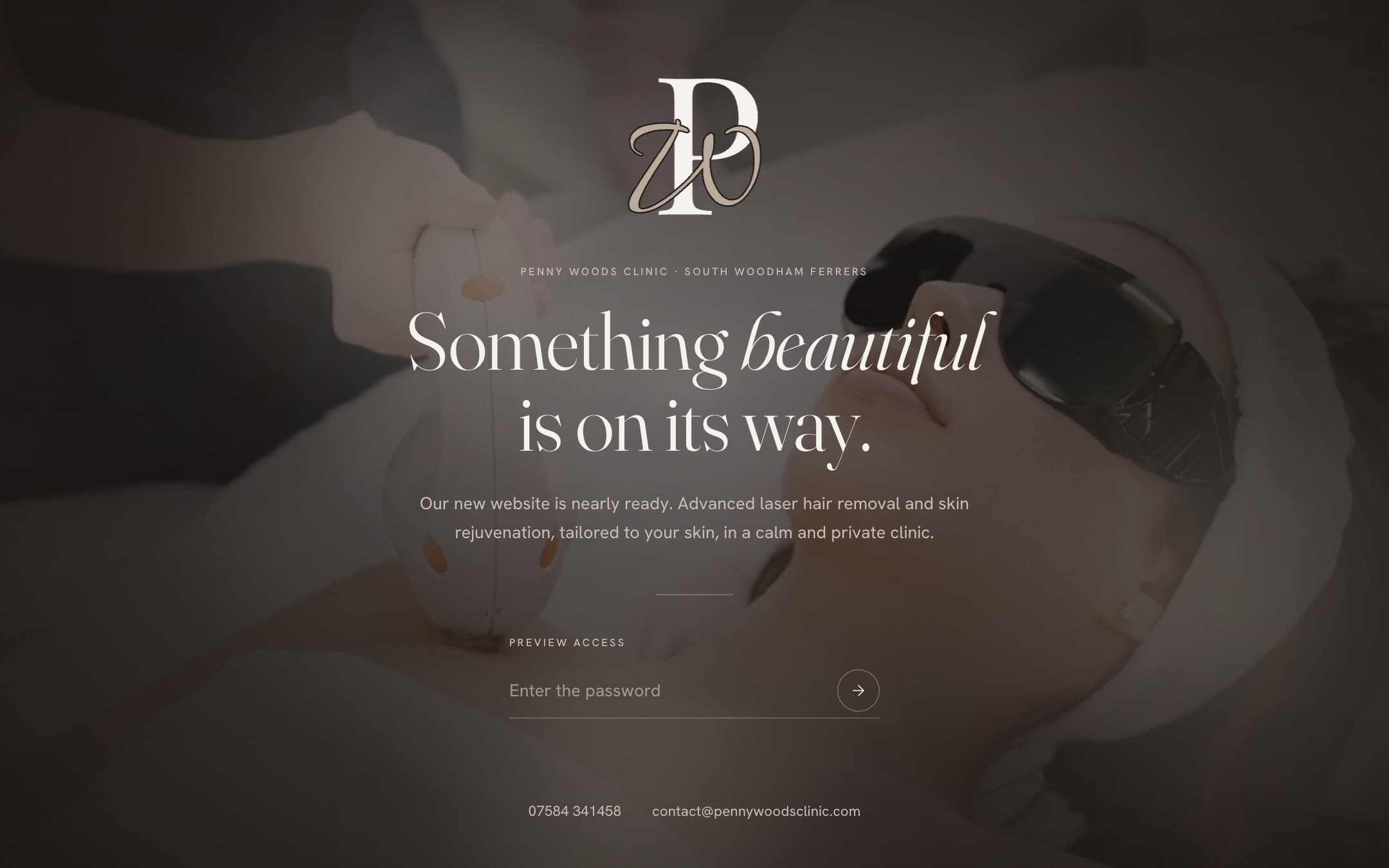 The Penny Woods Clinic holding page, live while the full site is built