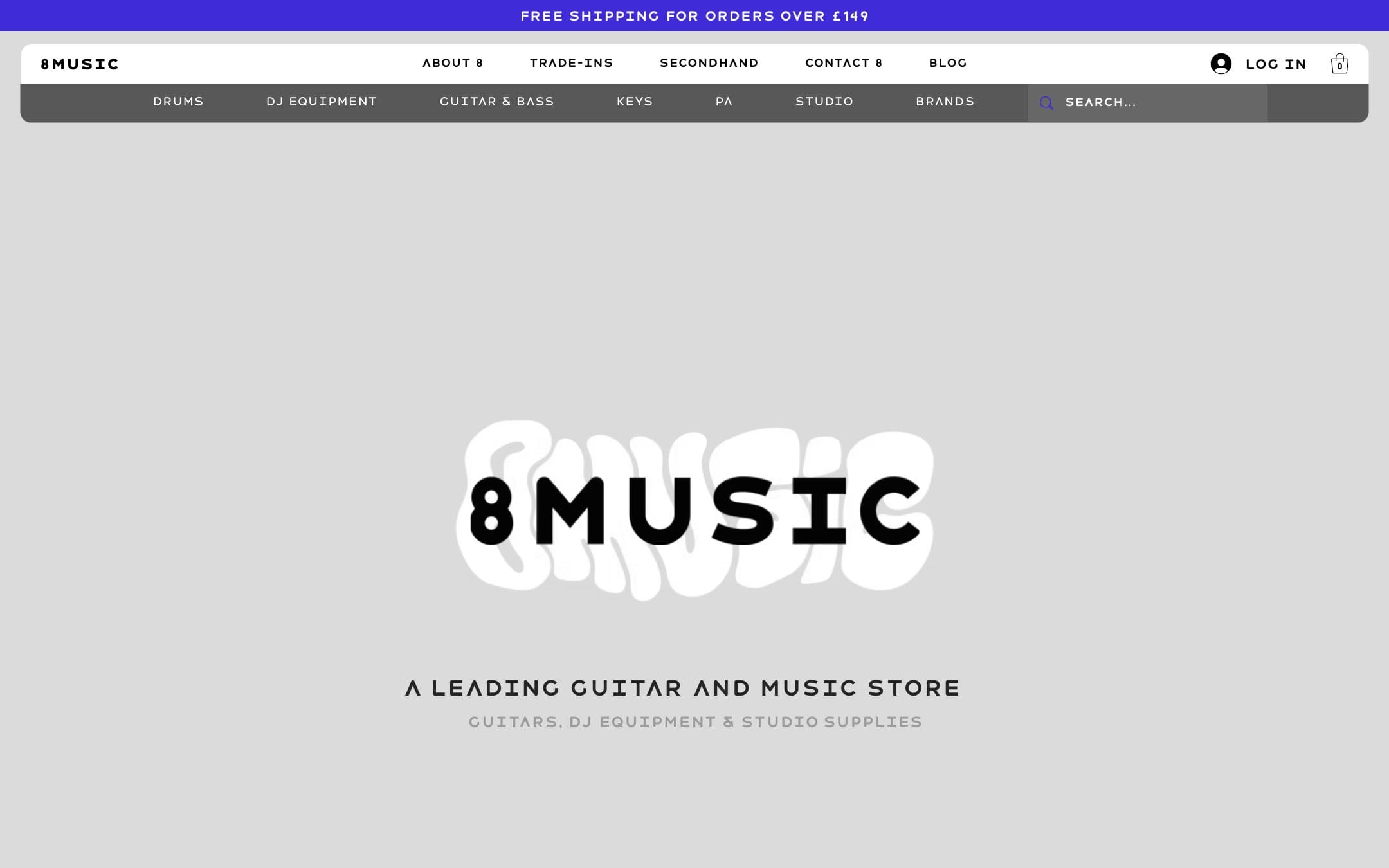 The 8Music homepage, the online shop of an independent music retailer in Rayleigh