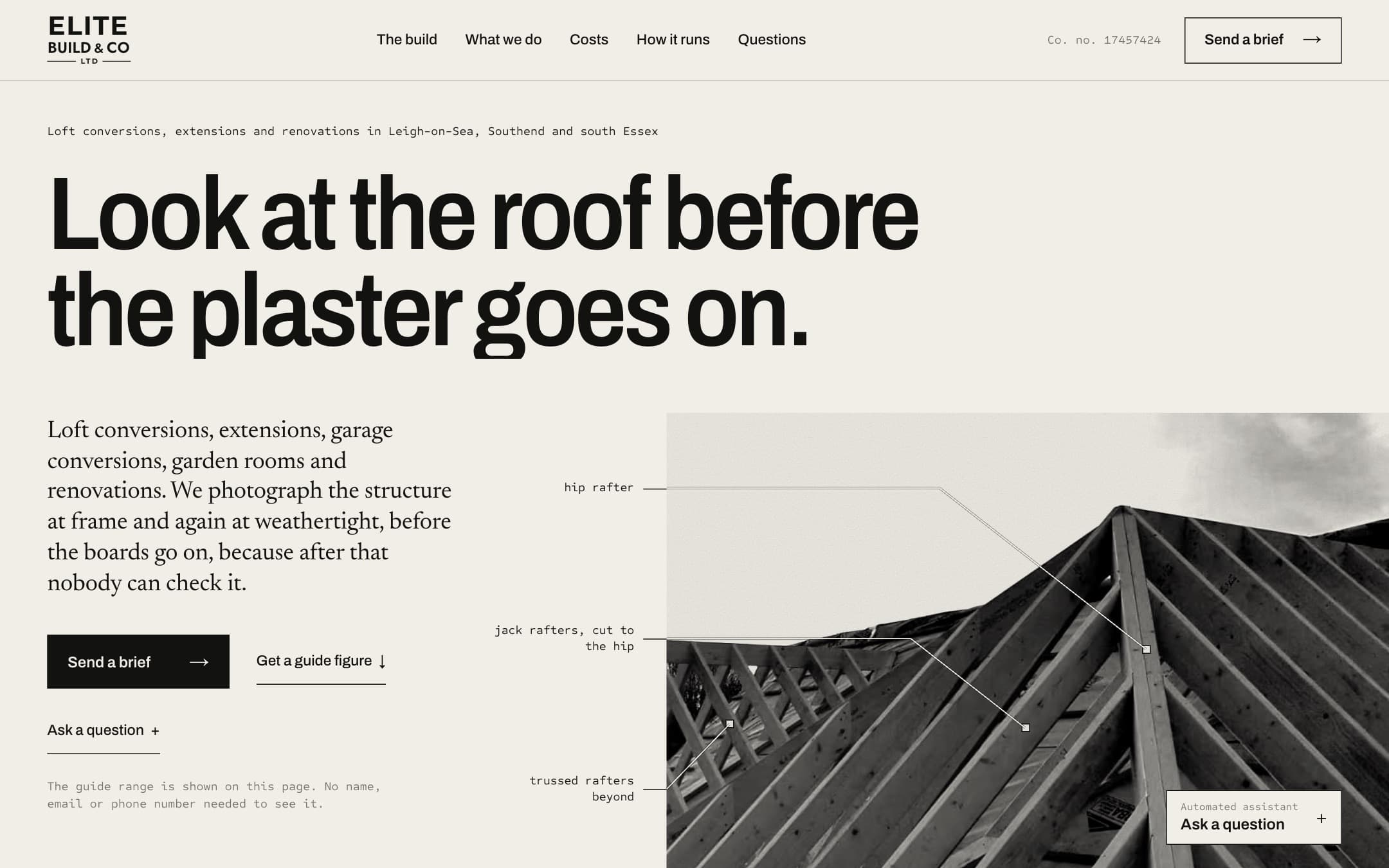 The Elite Build & Co website homepage, a loft conversion and extension builder in south Essex