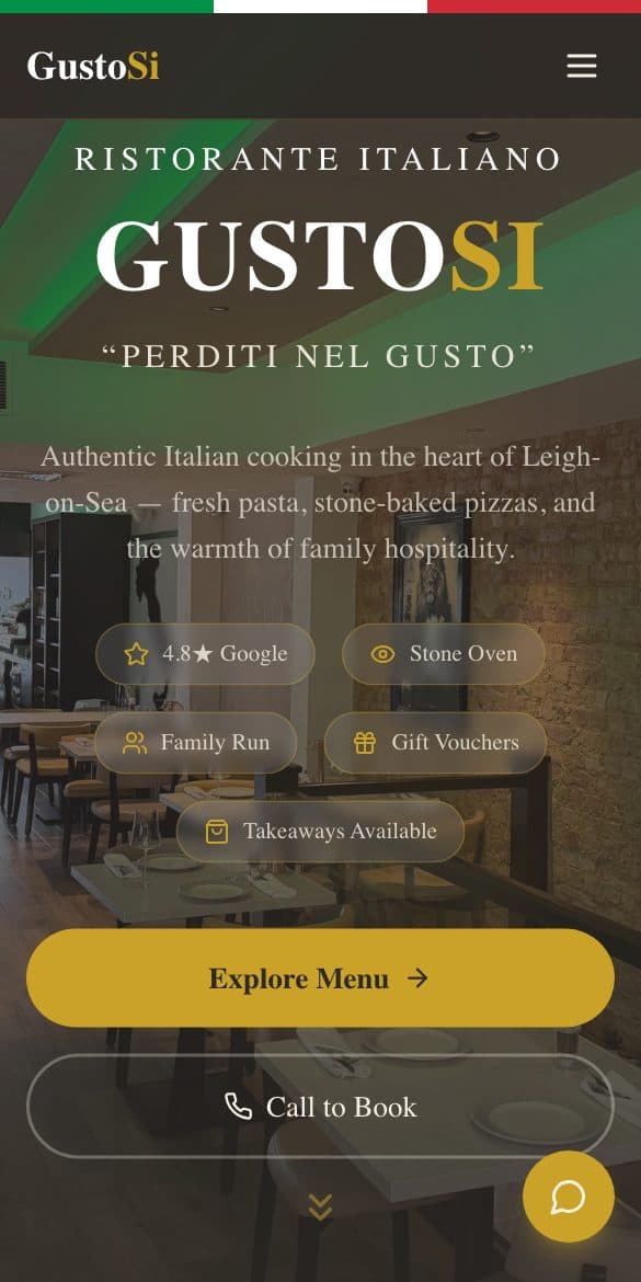 The GustoSi restaurant website homepage